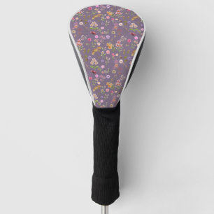 floral water colour pattern- pink, purple, green- golf head cover