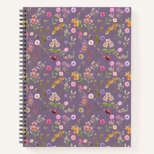 floral water colour pattern- pink, purple, green- notebook