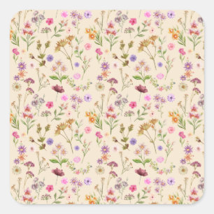 floral water colour pattern- pink, purple, green- square sticker