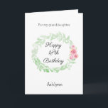 Floral Watercolor 18th Birthday Granddaughter Card<br><div class="desc">A watercolor laurel and pink flowers pretty Happy 18th Birthday granddaughter card, which you will be able to easily personalise the front with her name. The inside message of this pretty birthday card reads a heartfelt message, which you can also personalise if you wanted. The back has the same watercolor...</div>
