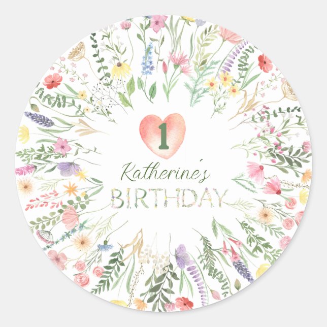 Floral Watercolor Alphabet ABC Birthday Classic Round Sticker (Front)