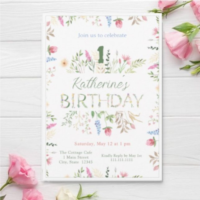 Floral Watercolor Alphabet ABC Birthday Invitation (Creator Uploaded)