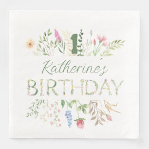 Floral Watercolor Alphabet ABC Birthday Napkin