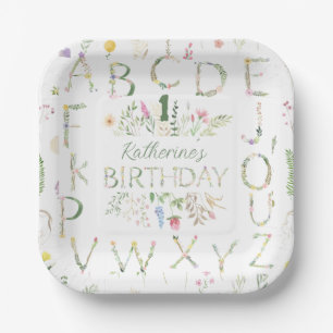 Floral Watercolor Alphabet Paper Plate