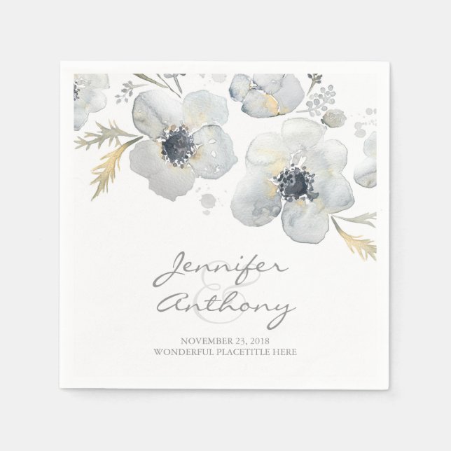 Floral Watercolor Anemones Bouquet Wedding Napkin (Front)