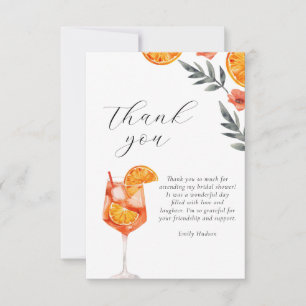 Floral Watercolor Aperol Spritz Bridal Shower Thank You Card