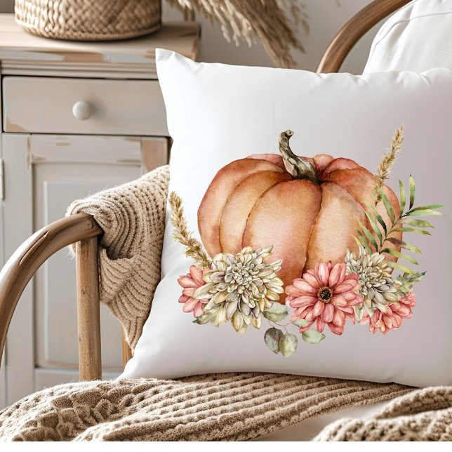Floral Watercolor Autumn Fall Pumpkin Cushion (Creator Uploaded)
