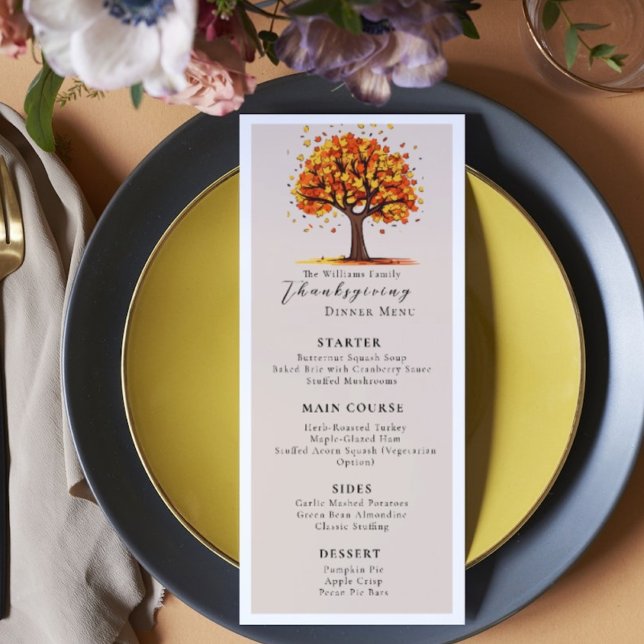 Floral Watercolor Autumn Tree  Thanksgiving  Menu (Creator Uploaded)