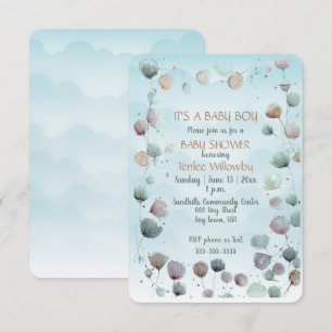 Floral Watercolor Baby Boy Shower Invitation