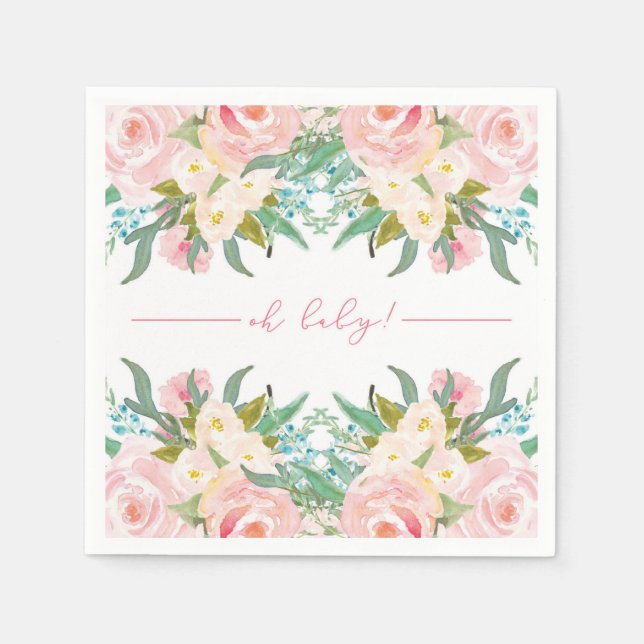 Floral Watercolor Baby Shower Cocktail Napkin (Front)