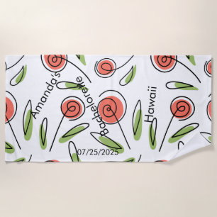 Floral Watercolor Bachelorette Party Personalised Beach Towel