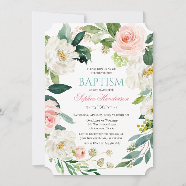 Floral Watercolor Baptism Invitation (Front)