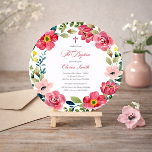 Floral Watercolor Baptism  Invitation