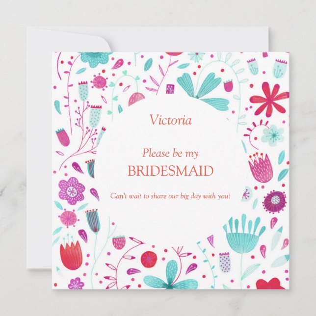 Floral Watercolor Be My Bridesmaid Invitation (Front)
