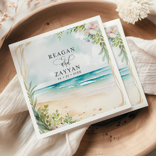 Floral Watercolor Beach Scene Summer Wedding Napkin