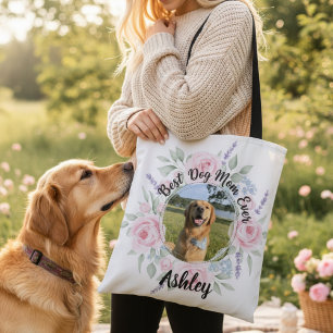 Floral Watercolor Best Dog Mum Ever Photo Tote Bag