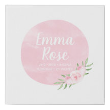 Floral Watercolor Birth Details Canvas Print
