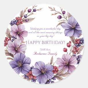 Floral Watercolor Birthday Classic Round Sticker
