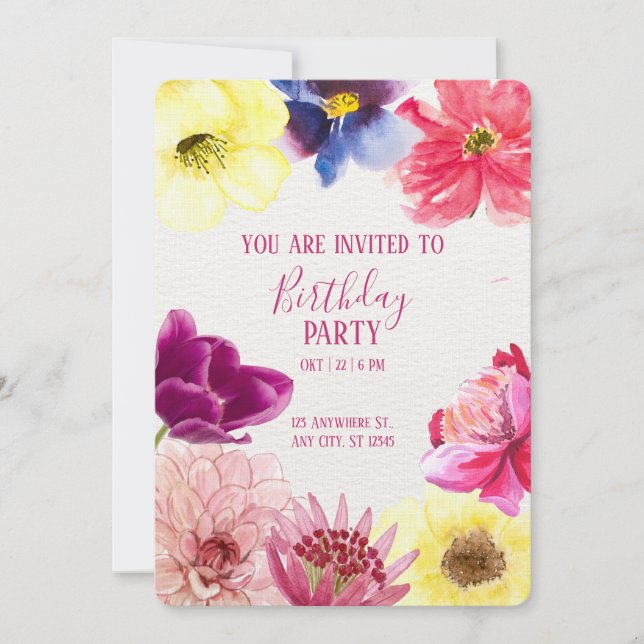 Floral Watercolor Birthday Invitation (Front)