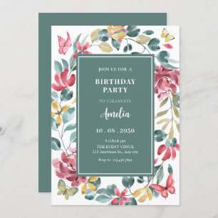 Floral watercolor birthday invitation
