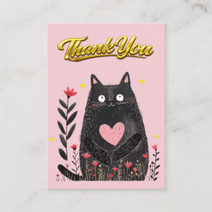 Floral Watercolor Black Cat with Heart Thank You Enclosure Card