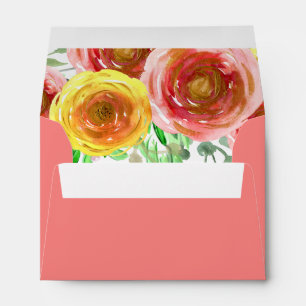 Floral Watercolor Blooming Flowers Spring Wedding Envelope