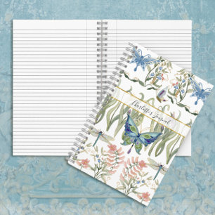 Floral Watercolor Blue and Pink Butterfly Journal