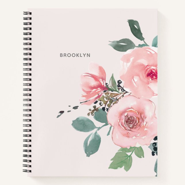 Floral Watercolor Blush Pink Pretty Notebook (Front)