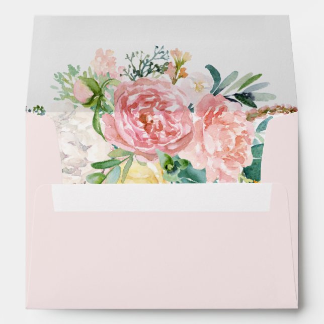 Floral Watercolor Blush Pink Rose Gold Envelope (Back (Bottom))