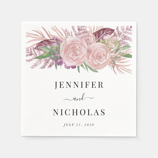 Floral Watercolor Blush Pink Wedding Napkin (Front)