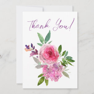 Floral Watercolor Blush Roses Thank You Card