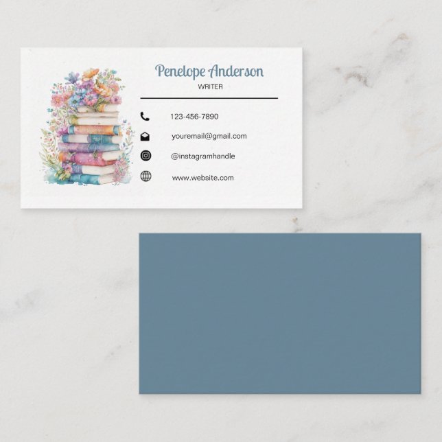 Floral Watercolor Book Writer Business Card (Front/Back)
