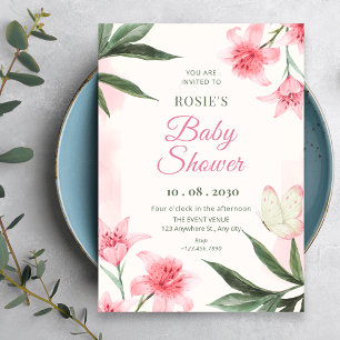 Floral watercolor botanical baby shower invitation