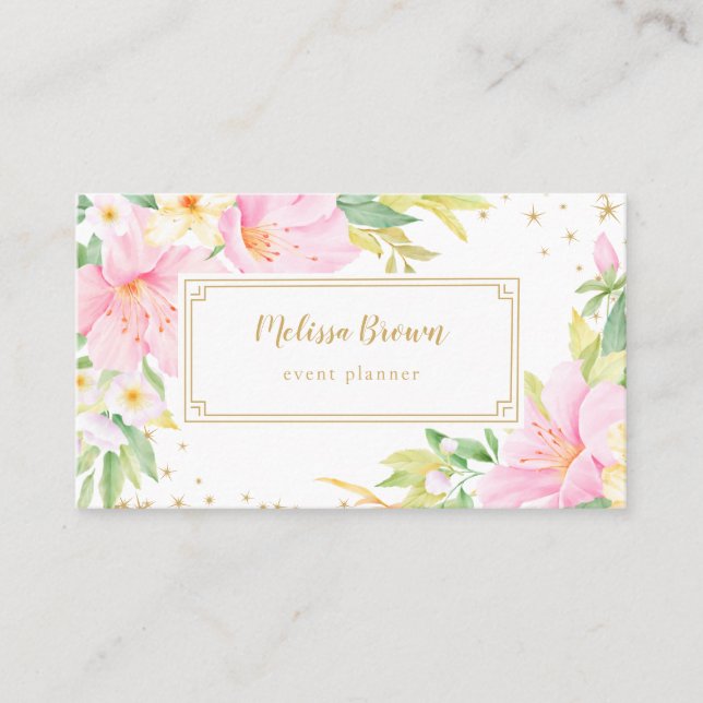 Floral Watercolor Botanical Pink Event Planner Business Card (Front)