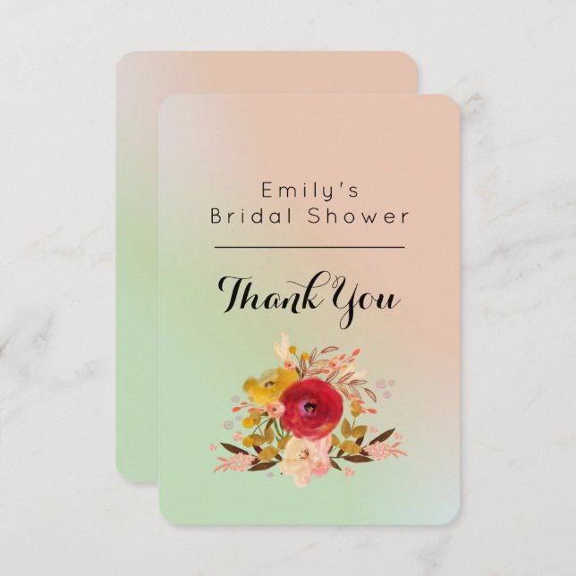 Floral Watercolor Bouquet Bridal Shower Thanks Invitation (Front/Back)