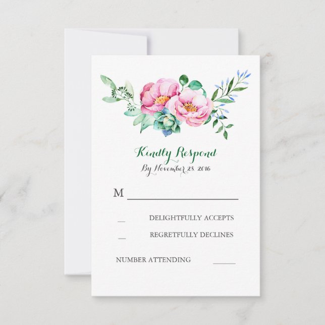 floral watercolor bouquet wedding rsvp card (Front)