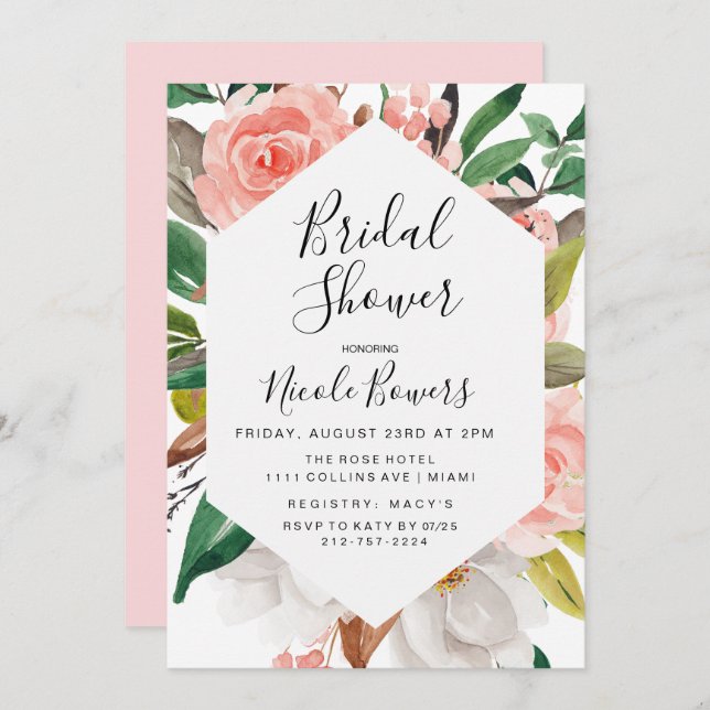 Floral Watercolor Bridal Shower Invitation (Front/Back)
