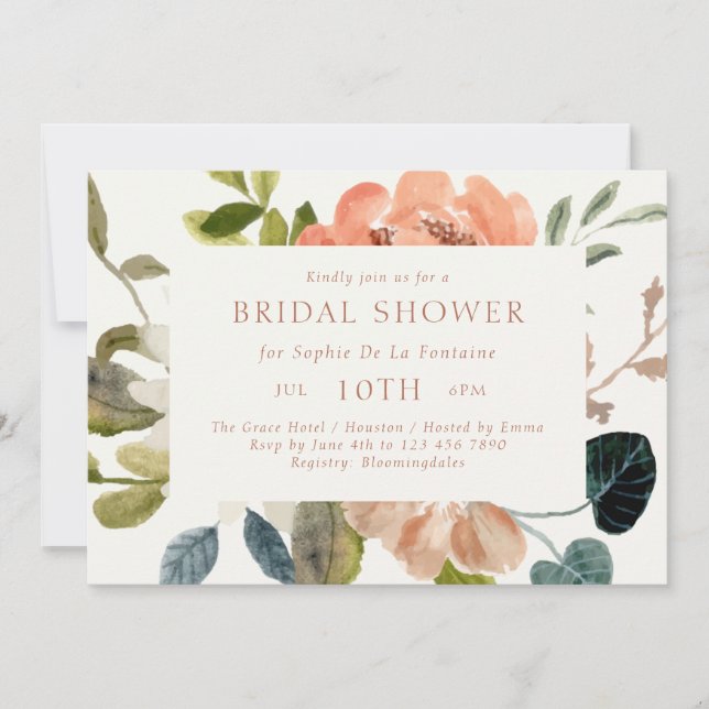 Floral Watercolor Bridal Shower Invitation Card (Front)