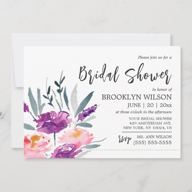 Floral Watercolor Bridal Shower Invitations (Front)