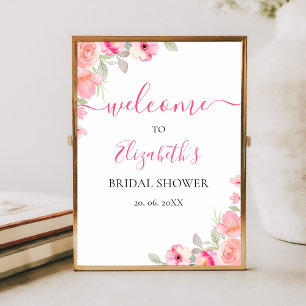 Floral Watercolor Bridal Shower   Pink Rose Wall  Poster