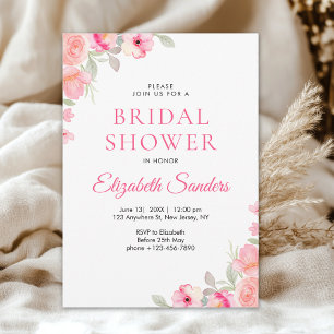 Floral Watercolor Bridal Shower   Pink Roses  Invitation