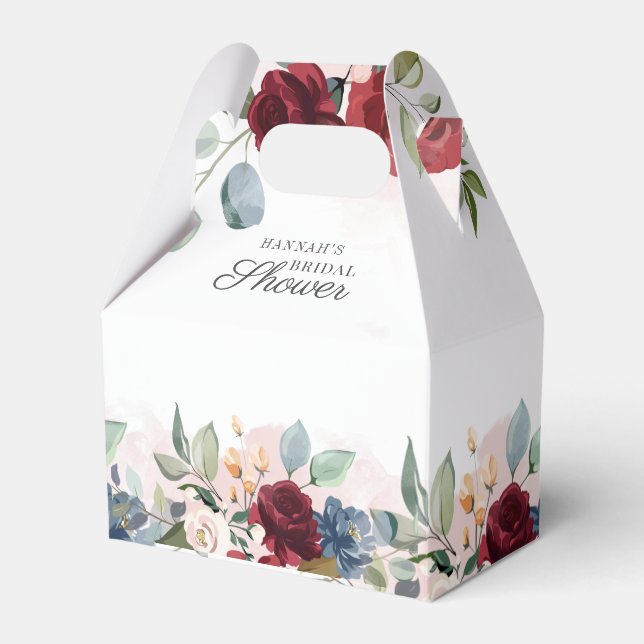 Floral Watercolor Burgundy Blush Bridal Shower Favour Box (Front Side)