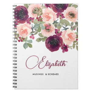 Floral Watercolor Burgundy Blush Peonies Custom Notebook