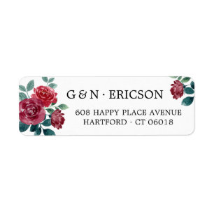 Floral Watercolor Burgundy Teal Return Address