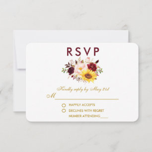 Floral Watercolor Burgundy Wedding Gold RSVP