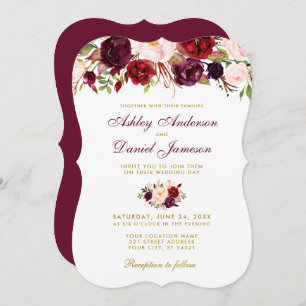 Floral Watercolor Burgundy Wedding Invitation GB