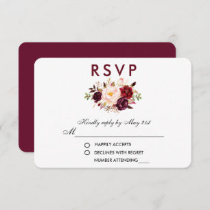 Floral Watercolor Burgundy Wedding RSVP Card