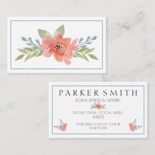 Floral Watercolor Business Card Blue