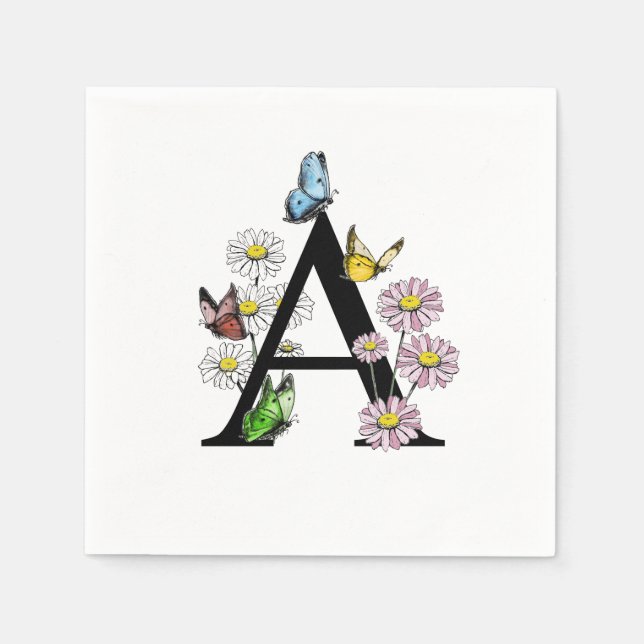Floral Watercolor Butterfly Monogram Letter A   Napkin (Front)