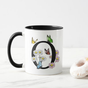 Floral Watercolor Butterfly Monogram Letter O Mug